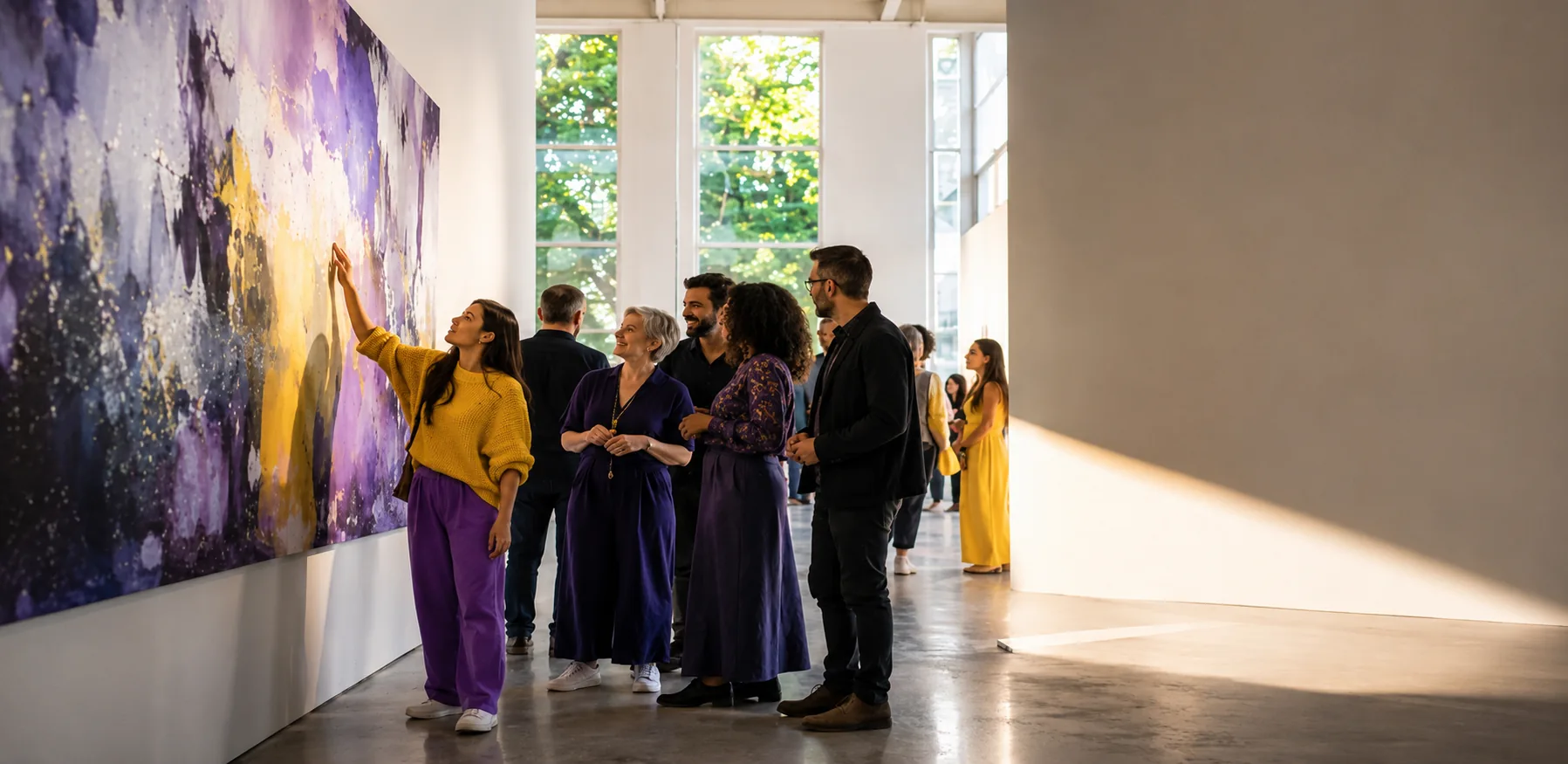 Visitantes observando una obra en una galería